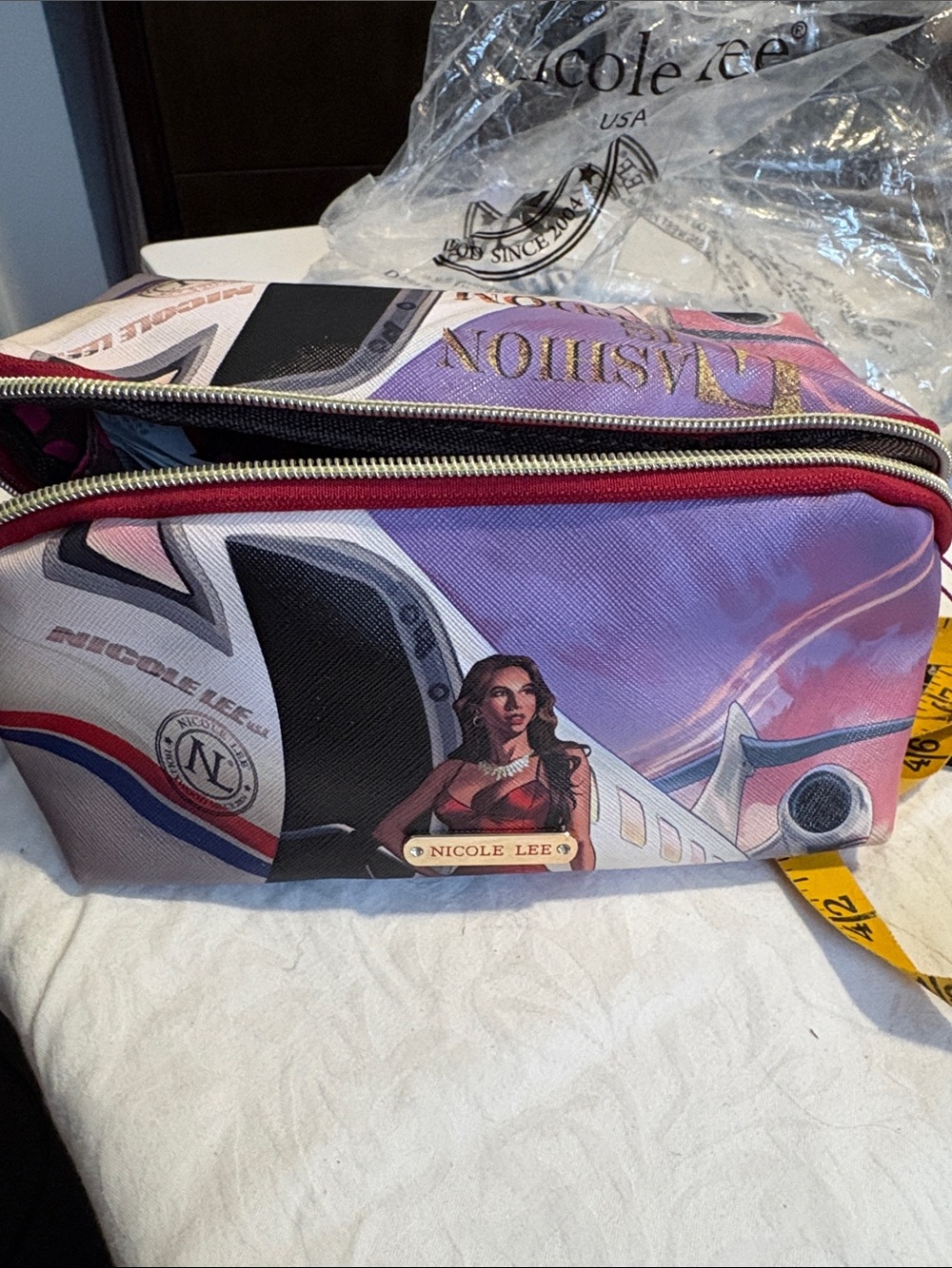 Nicole Lee Pink Purple Aviation Graphic Travel Cosmetic Case